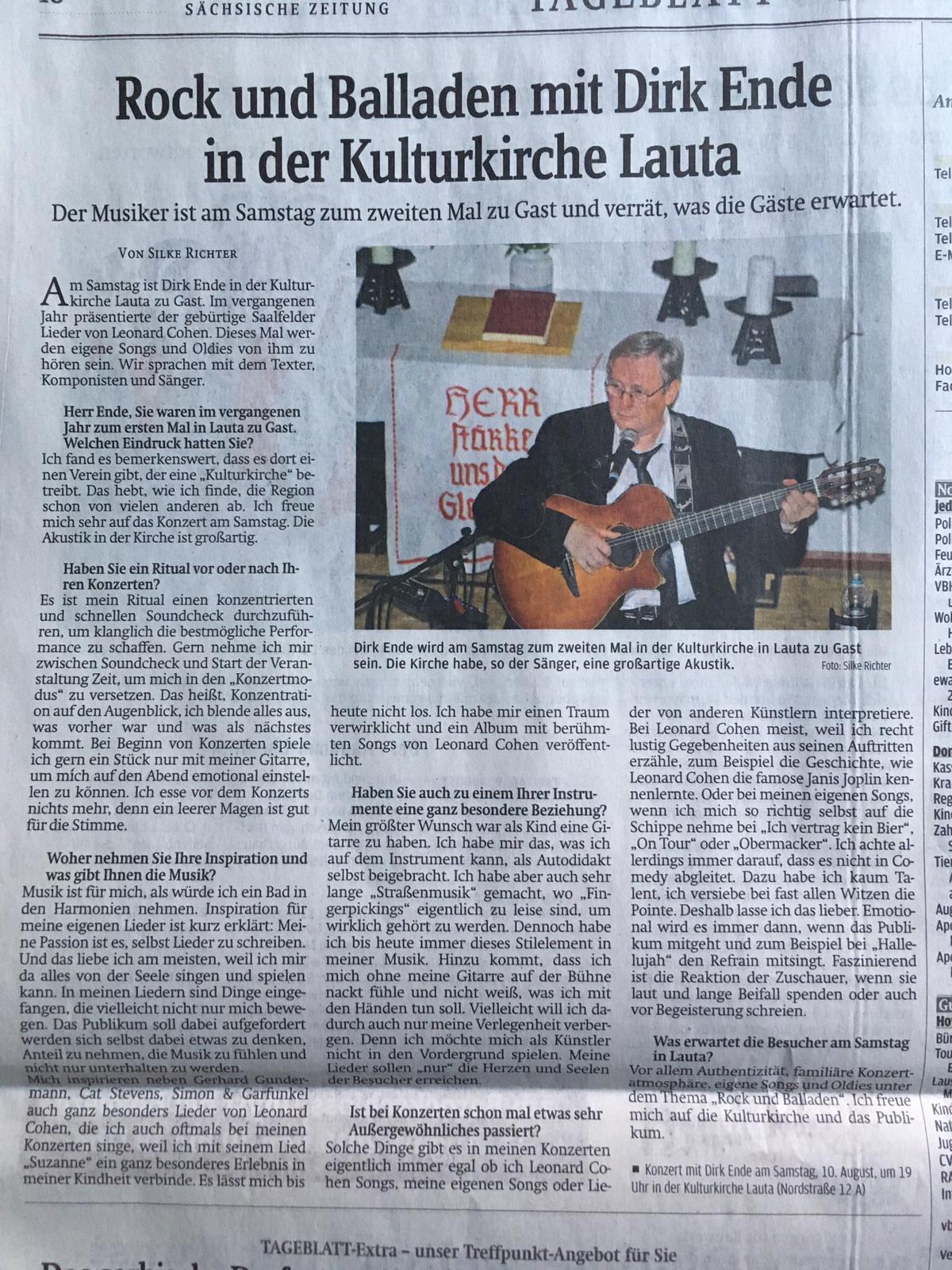 Dirk Ende Kulturkirche mit Rock, Balladen und mehr